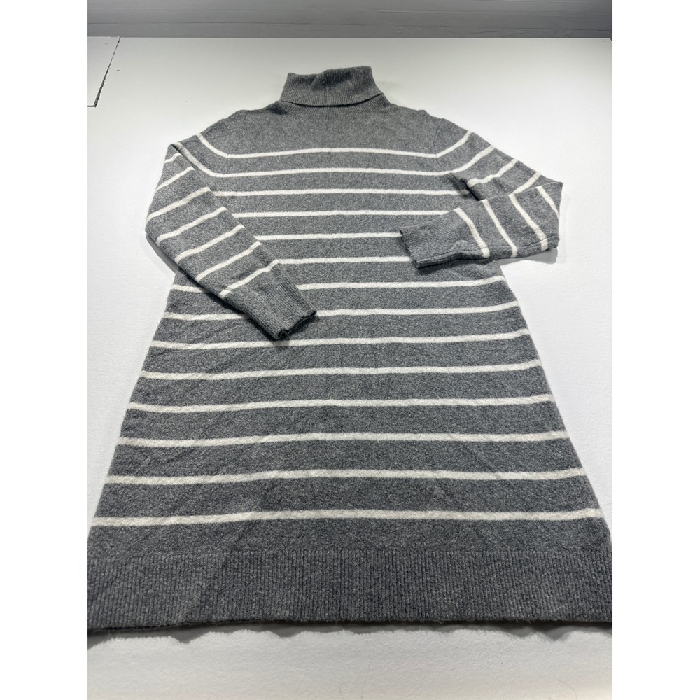 J.Crew Womens Gray White Striped Turtleneck Long Sleeve Knit Sweater Dress M